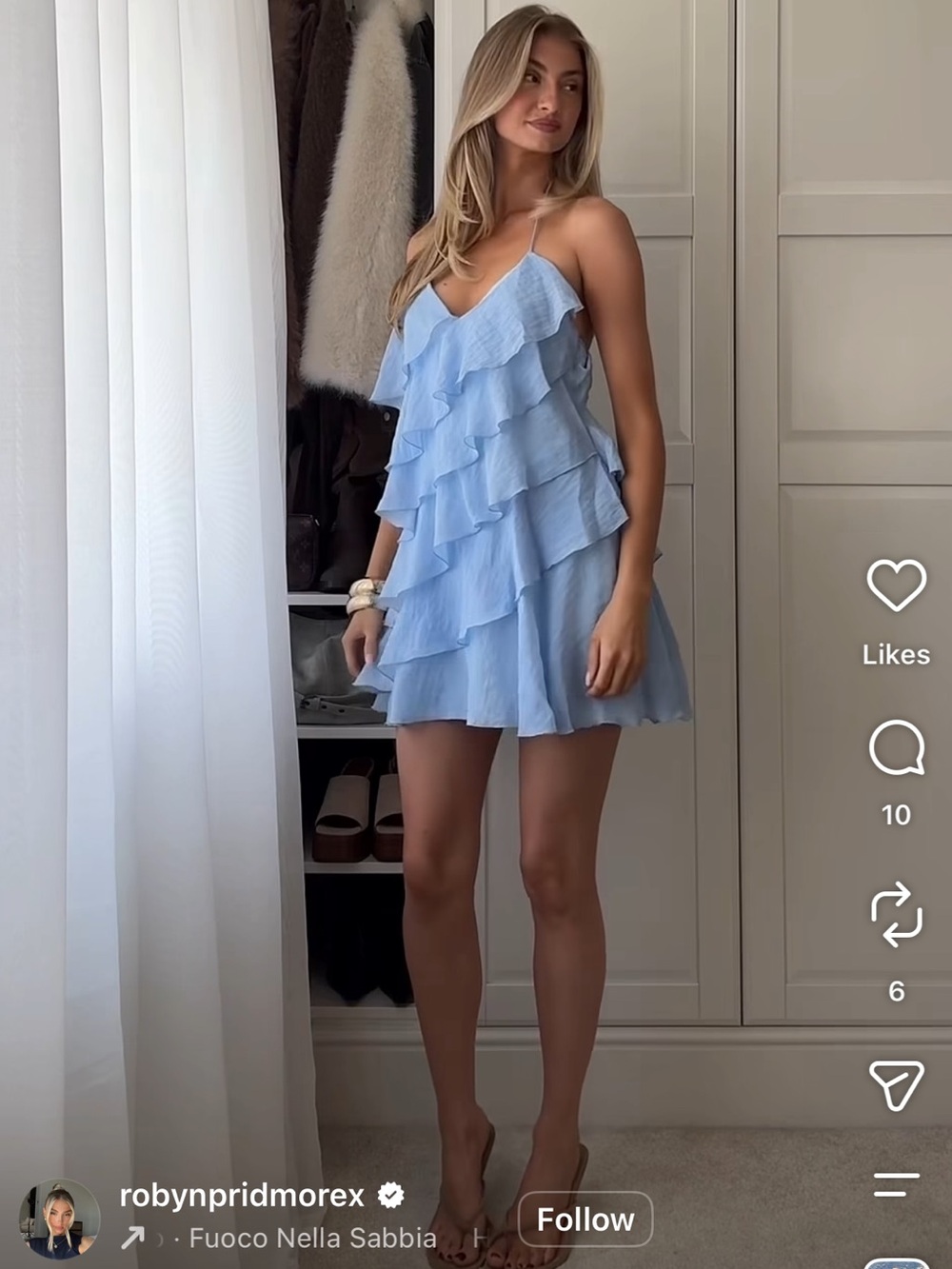 Zara Light Blue Ruffle Tiered Mini Dress Medium